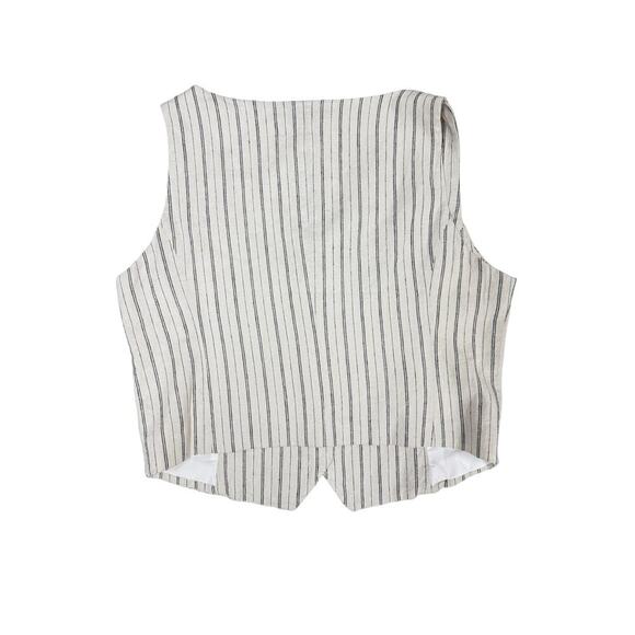Rachel Zoe Striped Linen Blend Vest Women’s Size L NWT Tailored Waistcoat - Picture 4 of 5